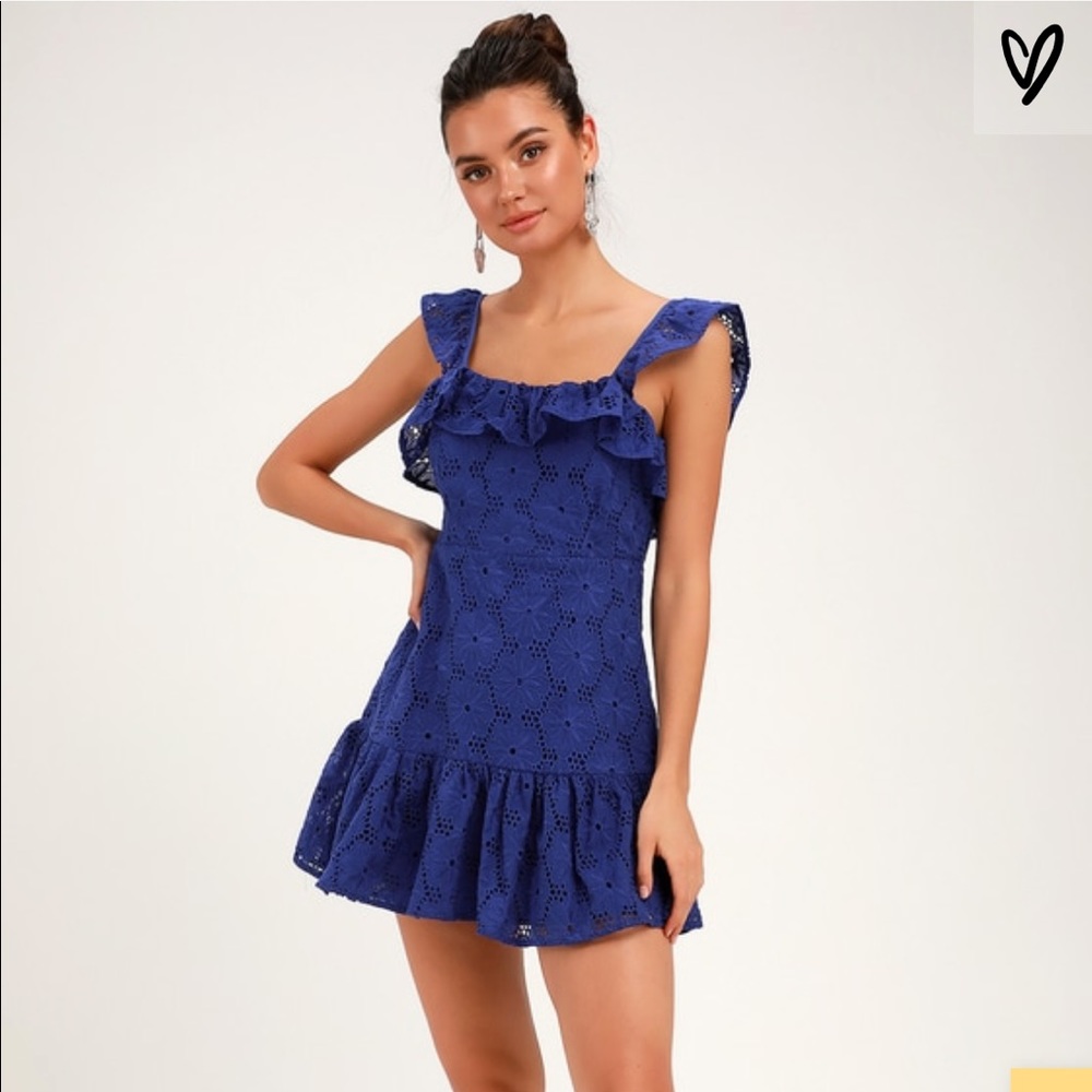 Lulu’s Biscay Cobalt Blue Ruffled Sleeveless dress